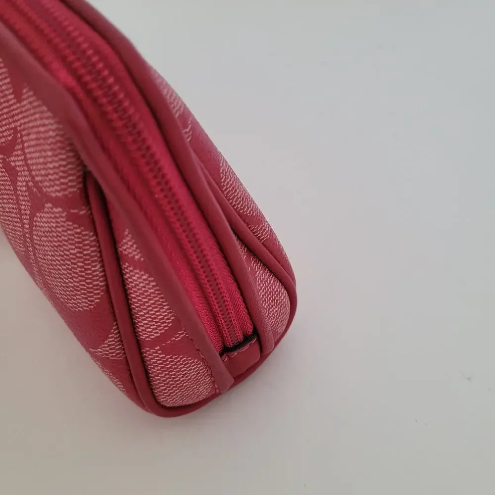 Coach Signature C Pink White Stripe Makeup Cosmetic Bag Pouch Zipper Organizer
